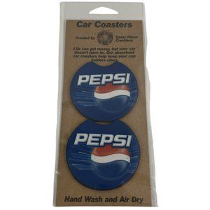 Car Coasters Pepsi Cola Soda Pop Beverage Set of 2 Neoprene Absorbent